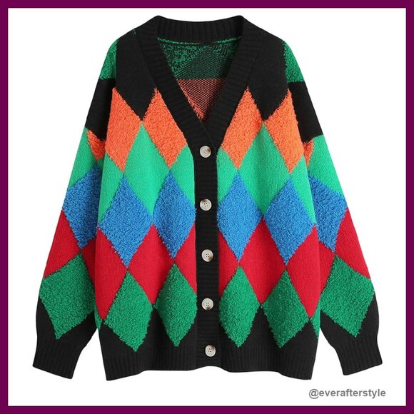 Oversized Chunky Knit Cardigan Button Down V-Neck Cozy Fall Winter - Picture 1 of 8